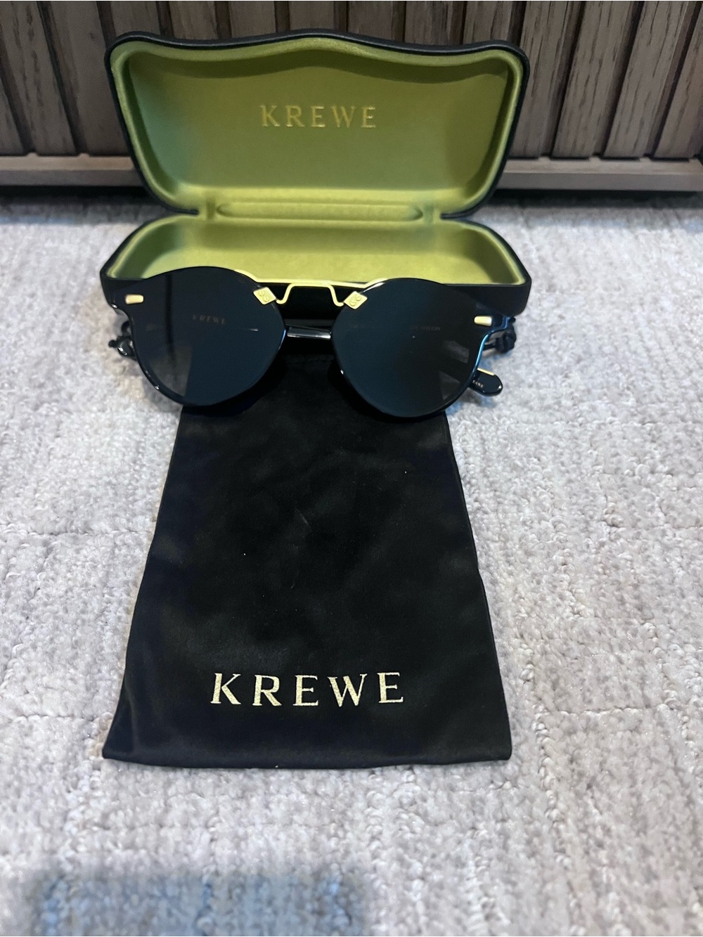 KREWE STL Nylon Black and Gold Round Sunglasses with Accent Bridge